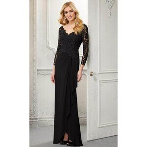 NWT MGNY Madeline Gardner Black Lace Formal Gown $499